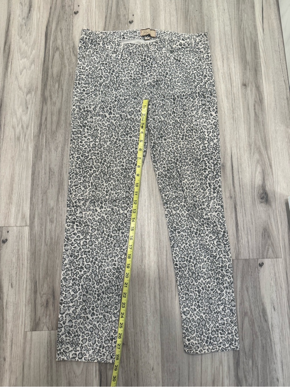 PAIGE Straight Leg Leopard Print Pants in Gray and White